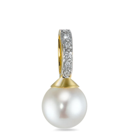 Pendant 18k Yellow Gold Diamond 0.04 ct, 6 Stones, w-si Freshwater pearl