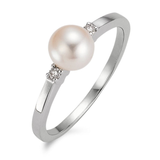 Ring 18k White Gold Diamond 0.04 ct, 2 Stones, w-si Freshwater pearl