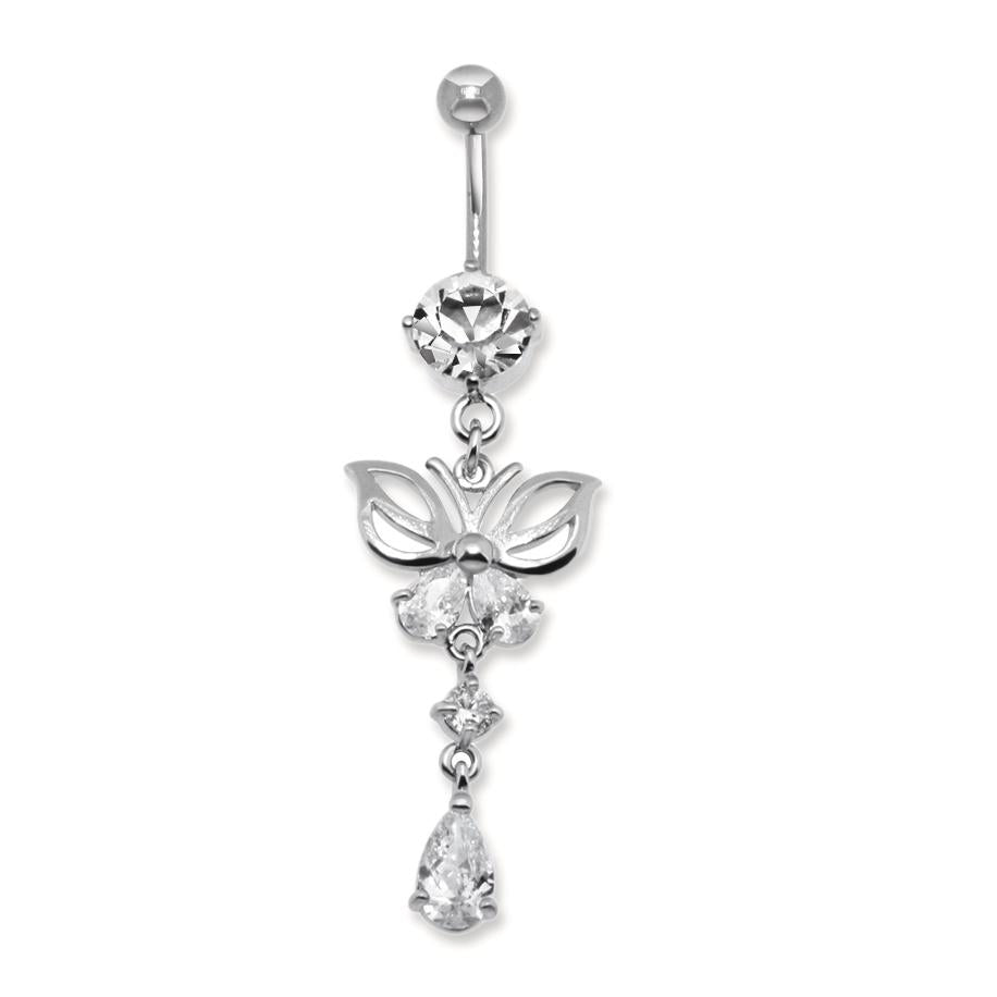 Navel piercing Stainless steel Zirconia 5 Stones Butterfly