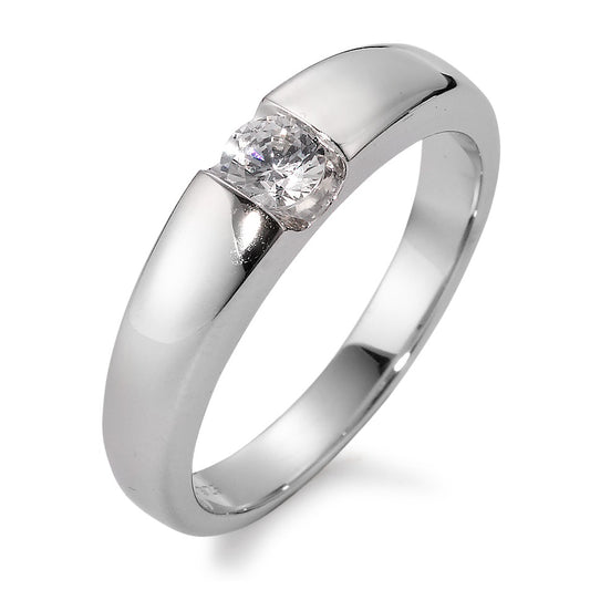 Solitaire ring Silver Zirconia round, 4 mm Rhodium plated