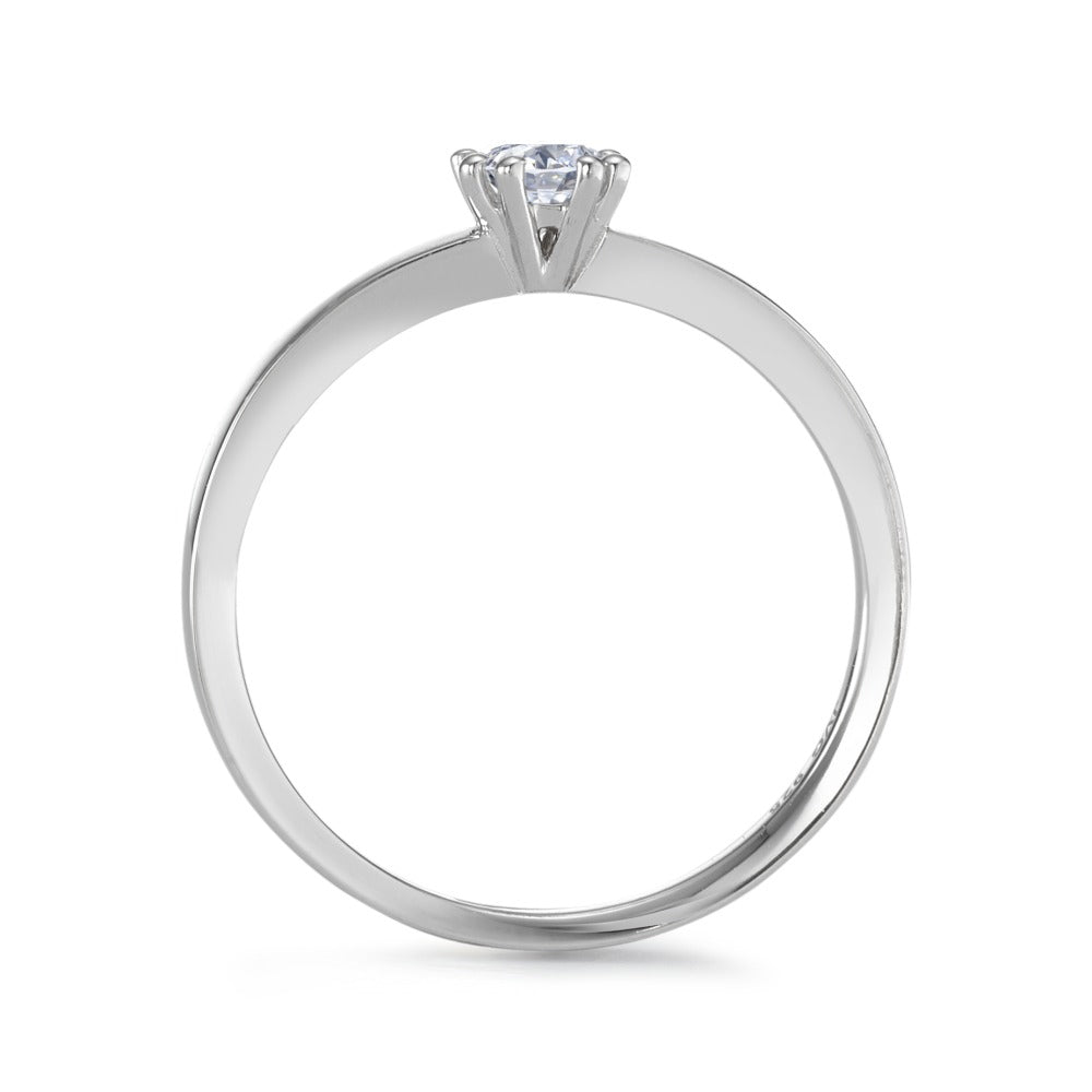 Solitaire ring Silver Zirconia round, 4 mm Rhodium plated