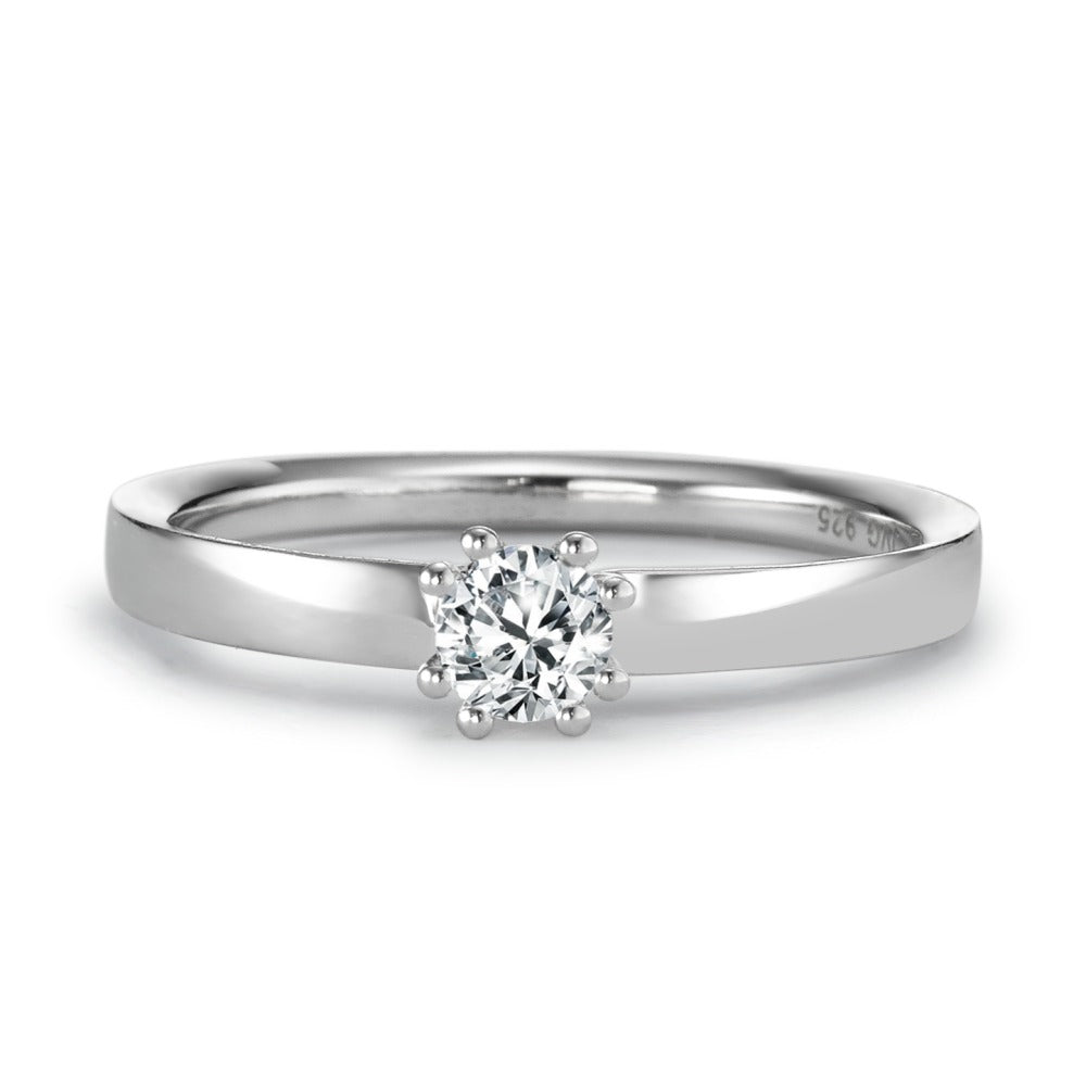 Solitaire ring Silver Zirconia round, 4 mm Rhodium plated