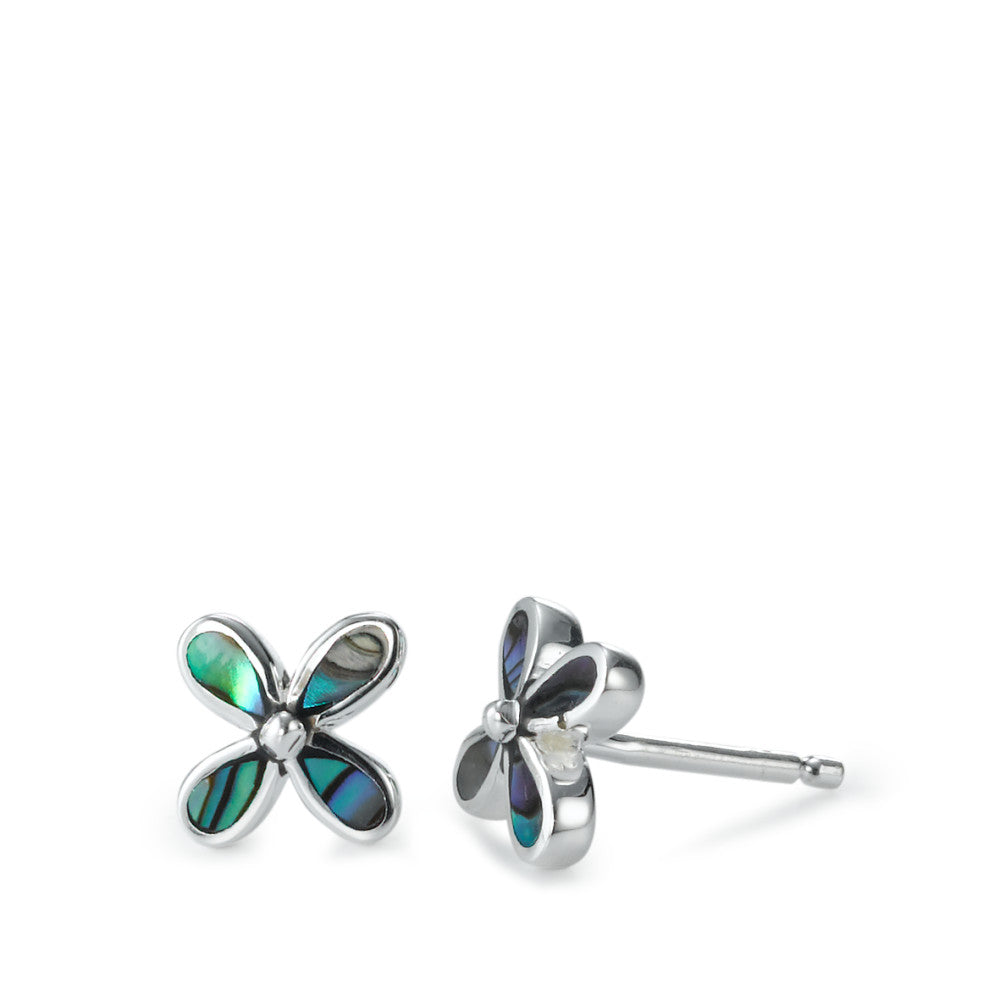 Stud earrings Silver Abalone Flower Ø8 mm