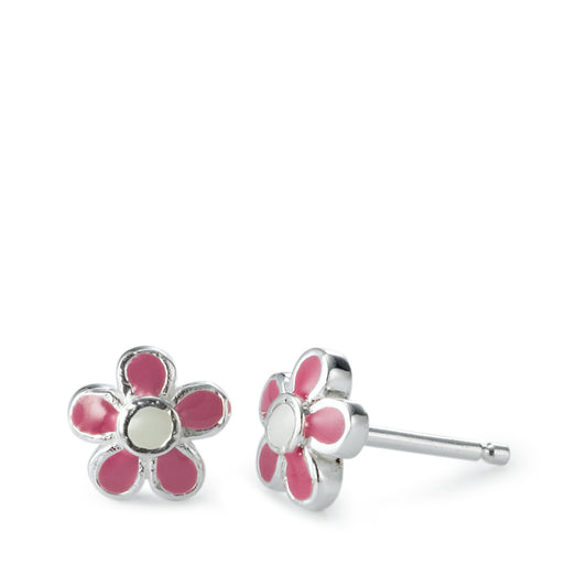 Stud earrings Silver Rhodium plated Flower Ø8 mm