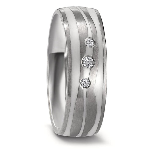 Wedding Ring Titanium, Ceramic Diamond White, 0.06 ct, 3 Stones, w-si