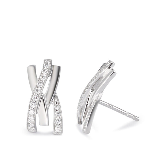 Stud earrings Silver Zirconia White, 30 Stones Rhodium plated