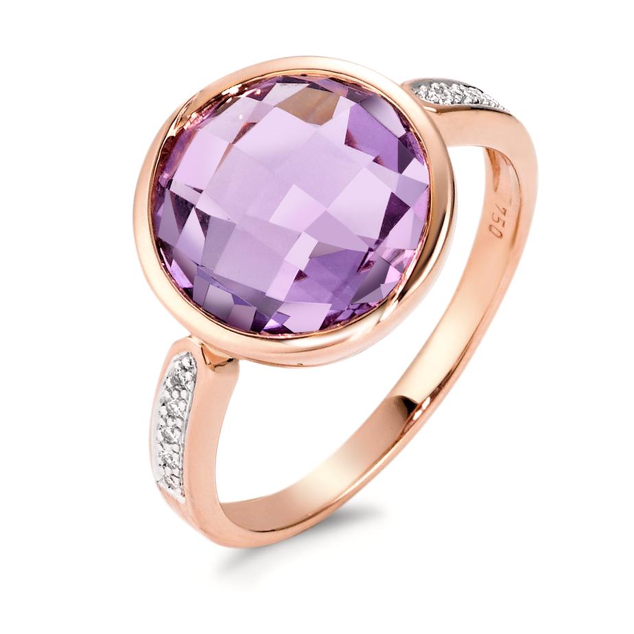 Ring 18k Red Gold Amethyst Violet, 0.04 ct, 10 Stones, brilliant, w-si