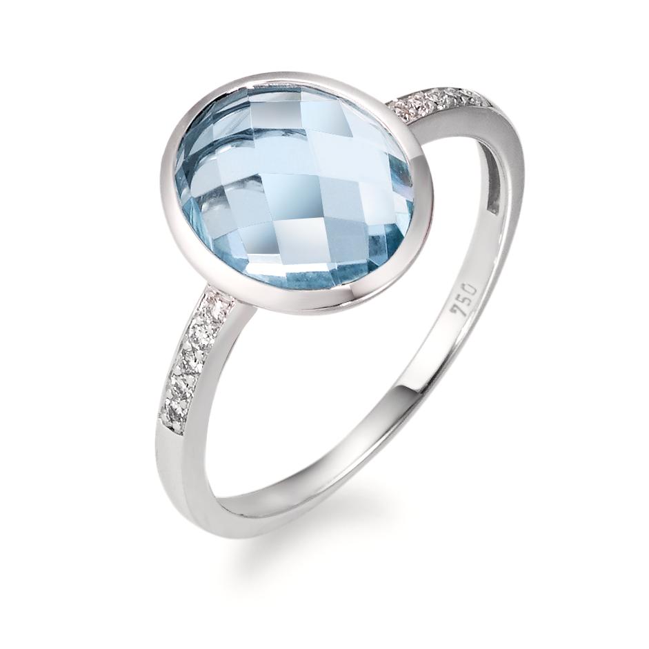 Ring 18k White Gold Diamond Blue, 0.05 ct, 10 Stones, brilliant, w-si