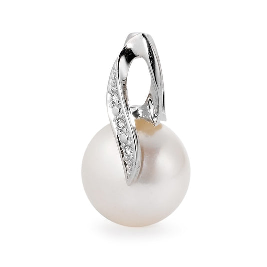 Pendant 18k White Gold Diamond White, 0.015 ct, 3 Stones, brilliant, w-si Freshwater pearl