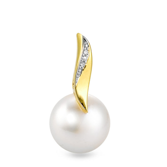 Pendant 18k Yellow Gold, 18k White Gold Diamond White, 0.01 ct, 2 Stones, brilliant, w-si Freshwater pearl