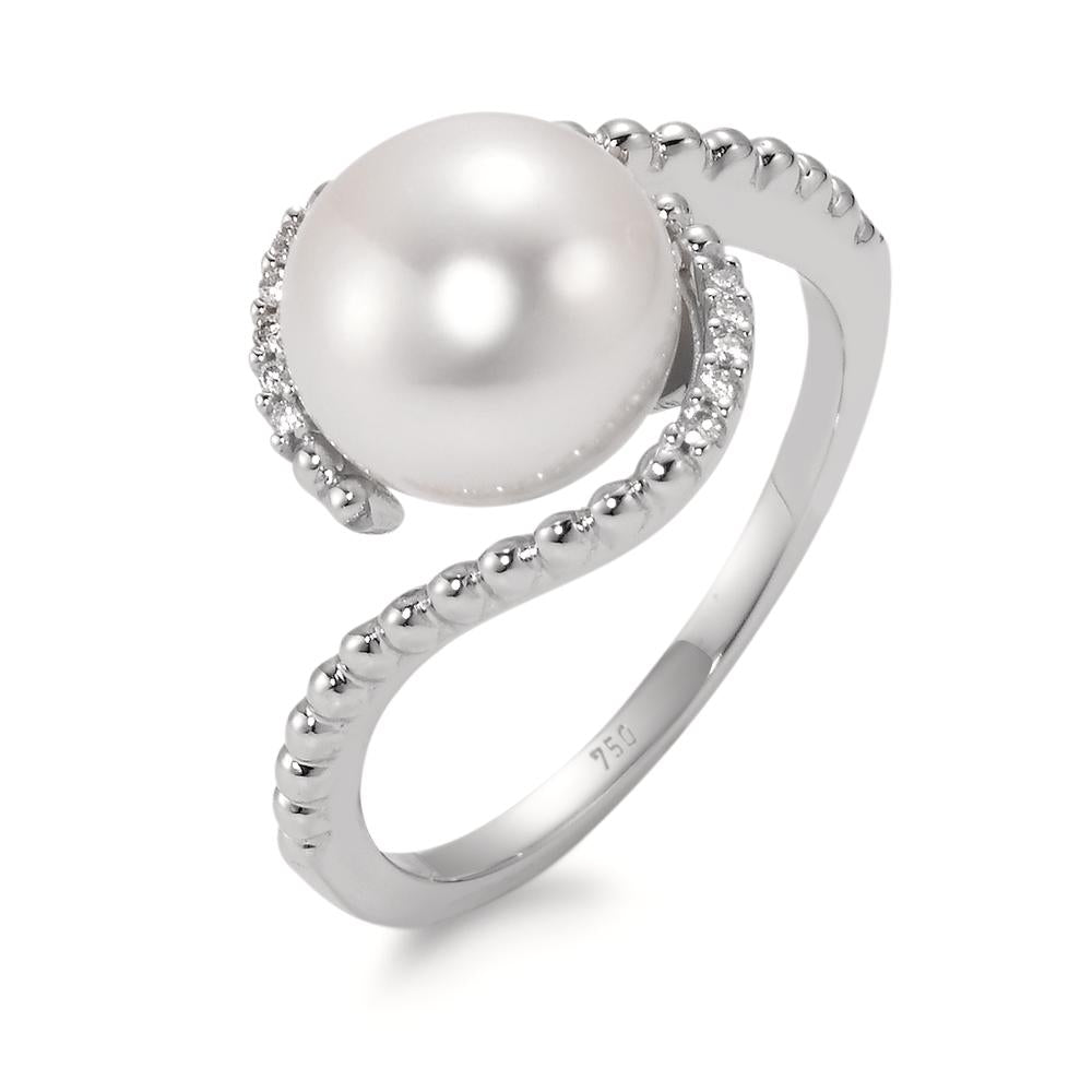 Ring 18k White Gold Diamond White, 0.045 ct, 10 Stones, brilliant, w-si Freshwater pearl