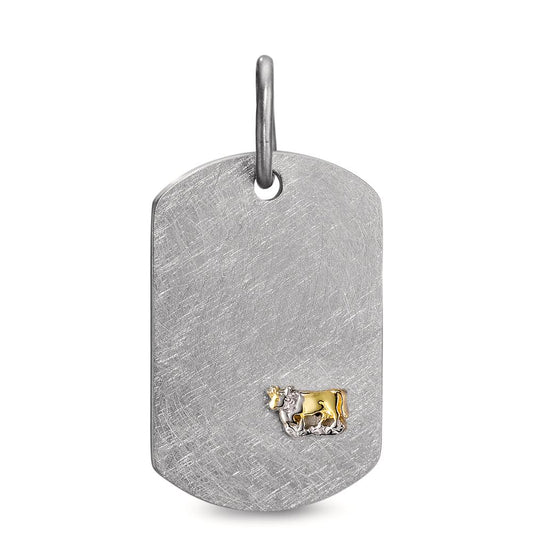 Engravable pendant Stainless steel, 18k Yellow Gold Cow