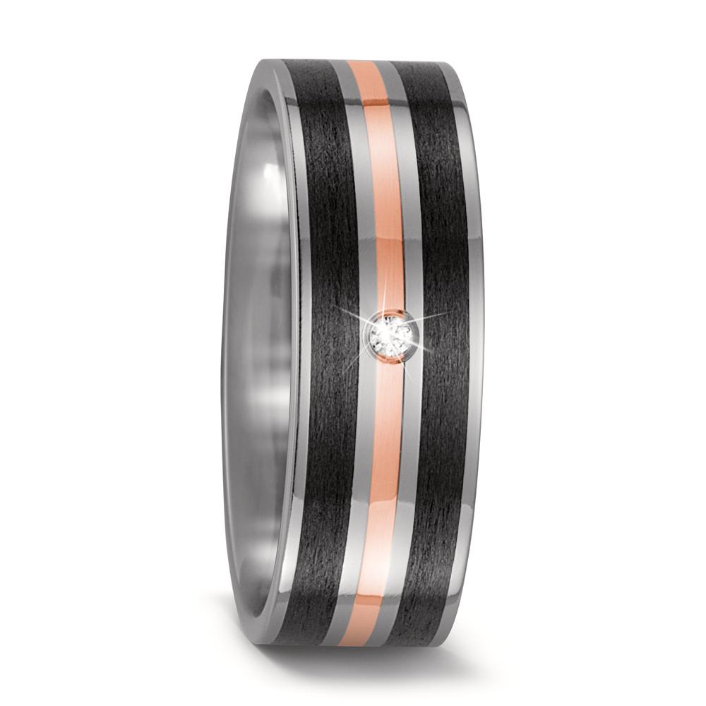 Wedding Ring Titanium, 18k Red Gold, Carbon Diamond 0.02 ct, w-si