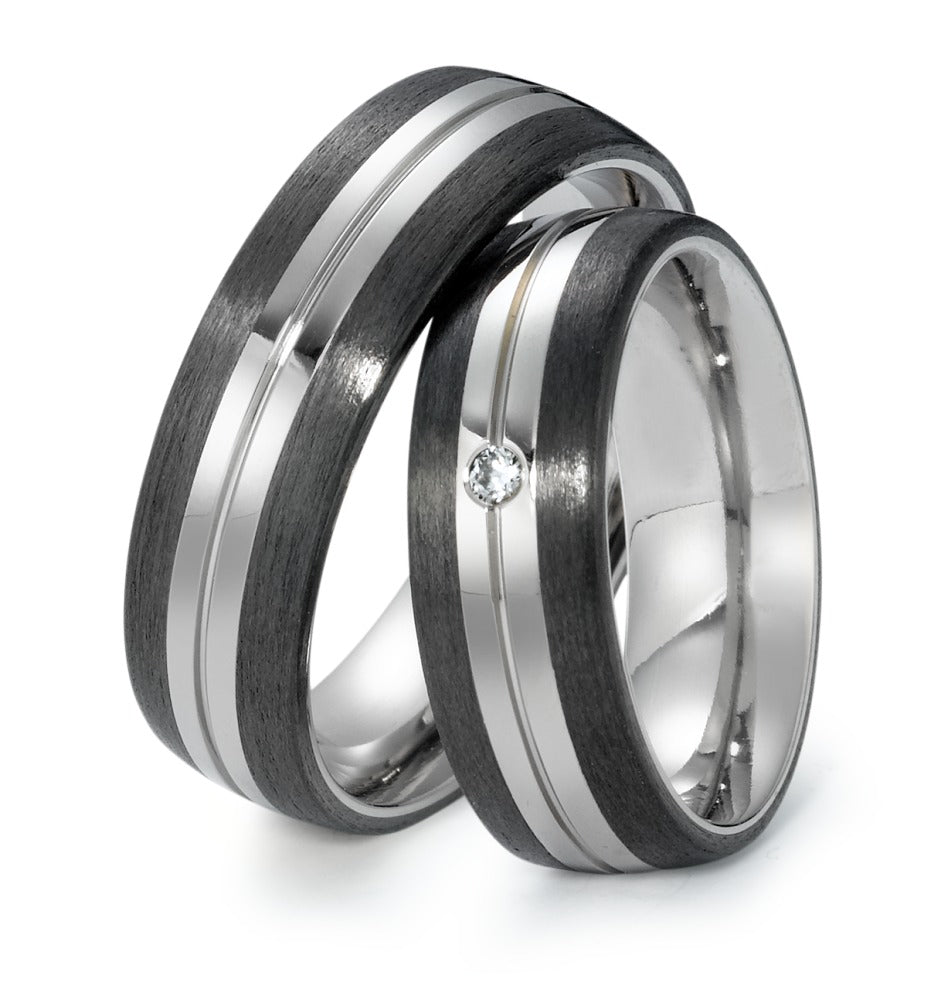 Wedding Ring Titanium, Carbon Diamond 0.03 ct, w-si