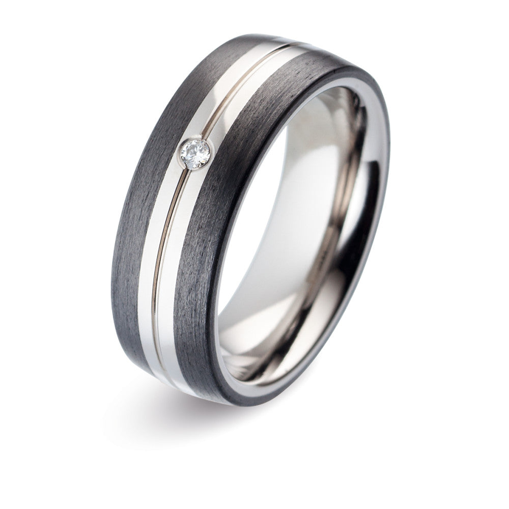 Wedding Ring Titanium, Carbon Diamond 0.03 ct, w-si