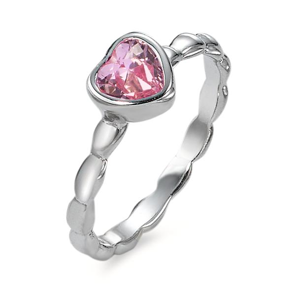 Ring Silver synthetic ruby Rose Rhodium plated Heart
