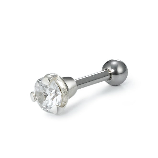 Piercing Stainless steel, Metal Crystal White Silver plated Ø4.5 mm