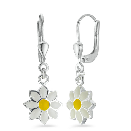 Drop Earrings Silver Lacquered Flower