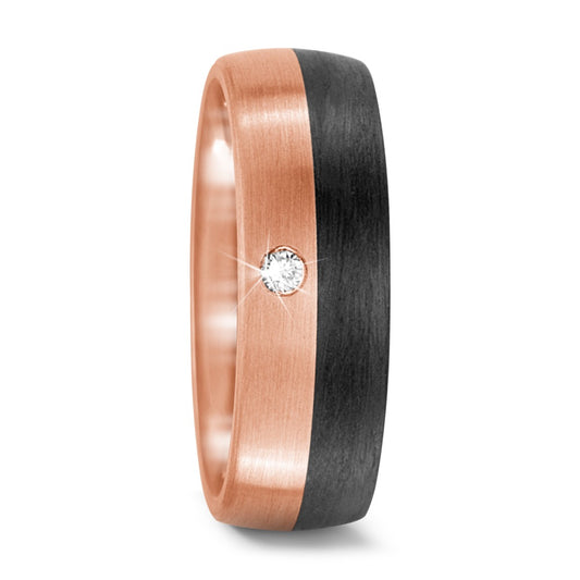 Wedding Ring 18k Rose Gold, Carbon Diamond 0.03 ct, w-si