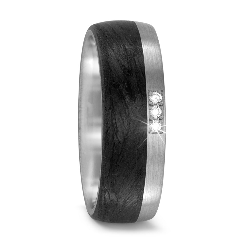 Wedding Ring Palladium 950, Carbon Diamond 0.03 ct, 3 Stones, w-si