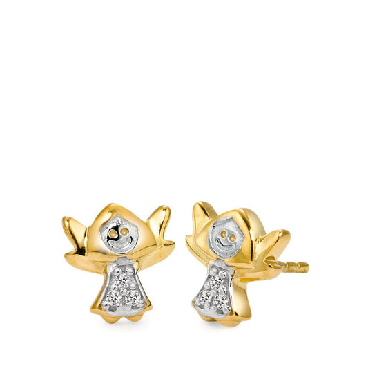 Stud earrings 9k Yellow Gold, 9k White Gold Zirconia 6 Stones Bicolor Angel