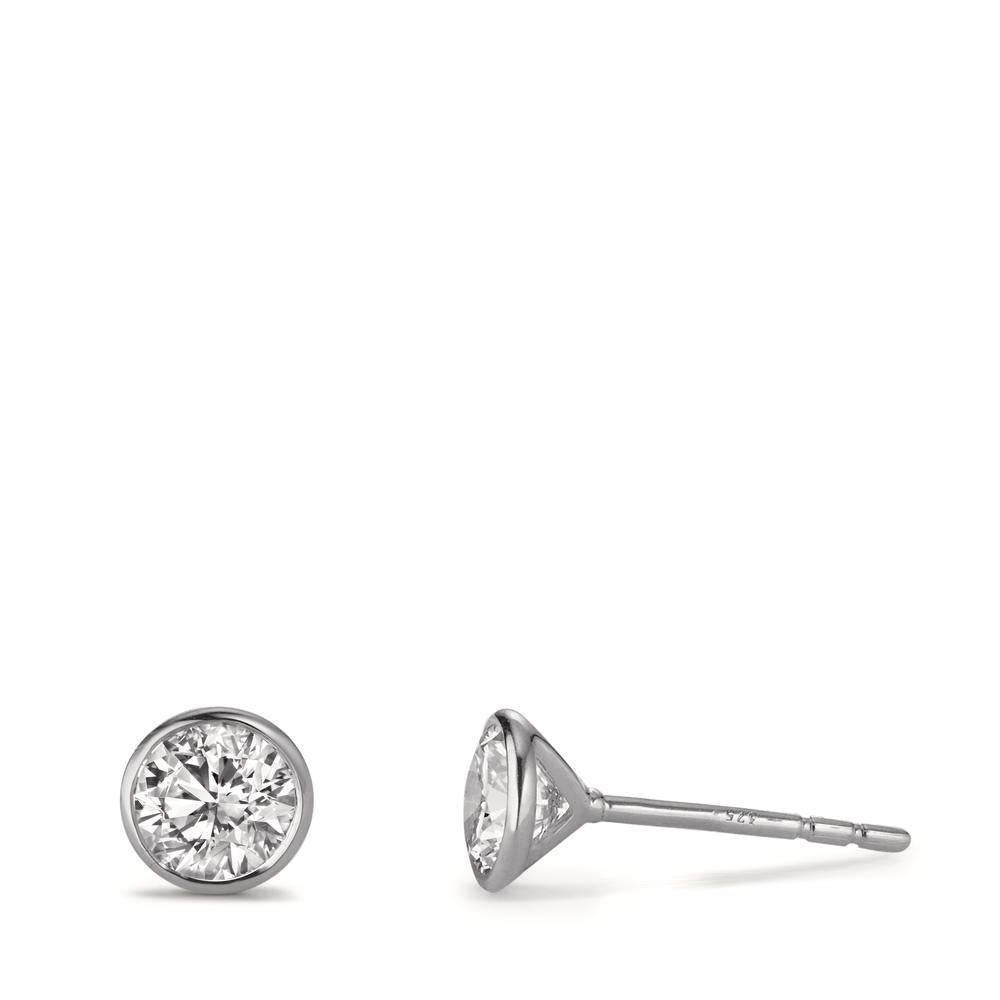 Stud earrings 9k White Gold Zirconia 2 Stones Ø5 mm