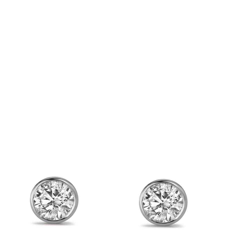 Stud earrings 9k White Gold Zirconia 2 Stones Ø5 mm