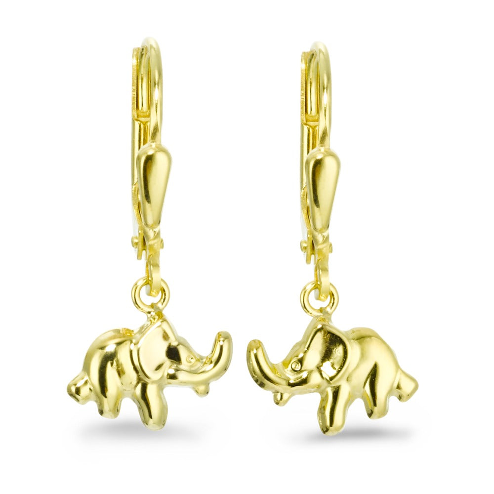 Drop Earrings 9k Yellow Gold Elephant