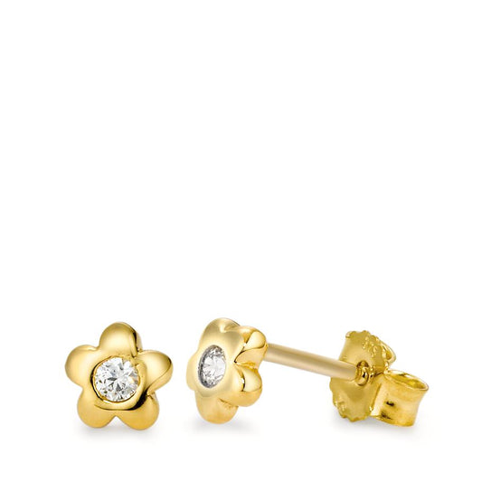 Stud earrings 9k Yellow Gold Zirconia 2 Stones Flower Ø5 mm