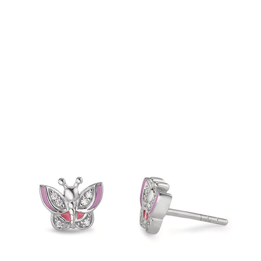 Stud earrings Silver Zirconia 12 Stones Lacquered Butterfly Ø9 mm
