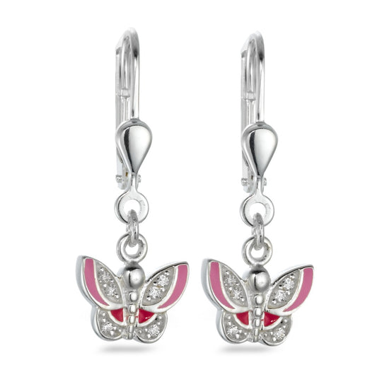 Drop Earrings Silver Zirconia 12 Stones Lacquered Butterfly