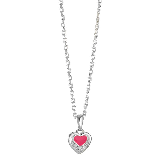 Necklace with pendant Silver Zirconia 5 Stones Lacquered Heart 36-38 cm Ø8 mm