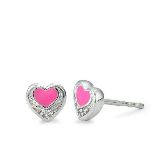 Stud earrings Silver Zirconia 6 Stones Heart Ø6 mm