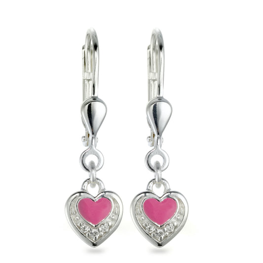 Drop Earrings Silver Zirconia 6 Stones Lacquered Heart