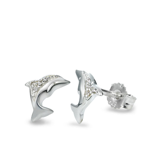 Stud earrings Silver Zirconia Dolphin