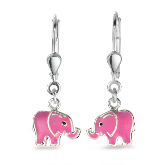 Drop Earrings Silver Lacquered Elephant