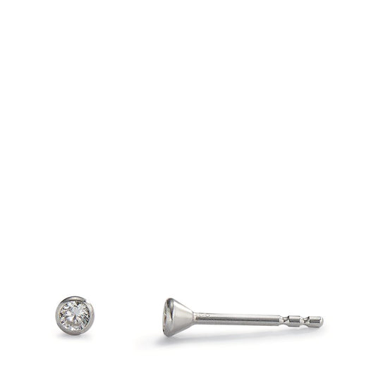 Stud earrings Silver Zirconia 2 Stones Rhodium plated Ø3 mm