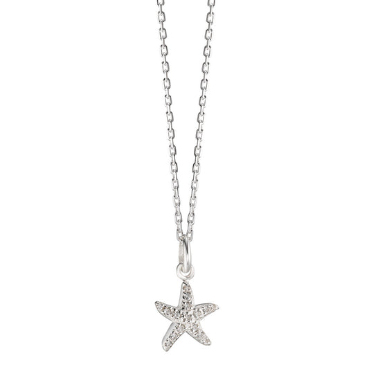 Necklace with pendant Silver Zirconia 16 Stones Rhodium plated Starfish 36-38 cm Ø10 mm