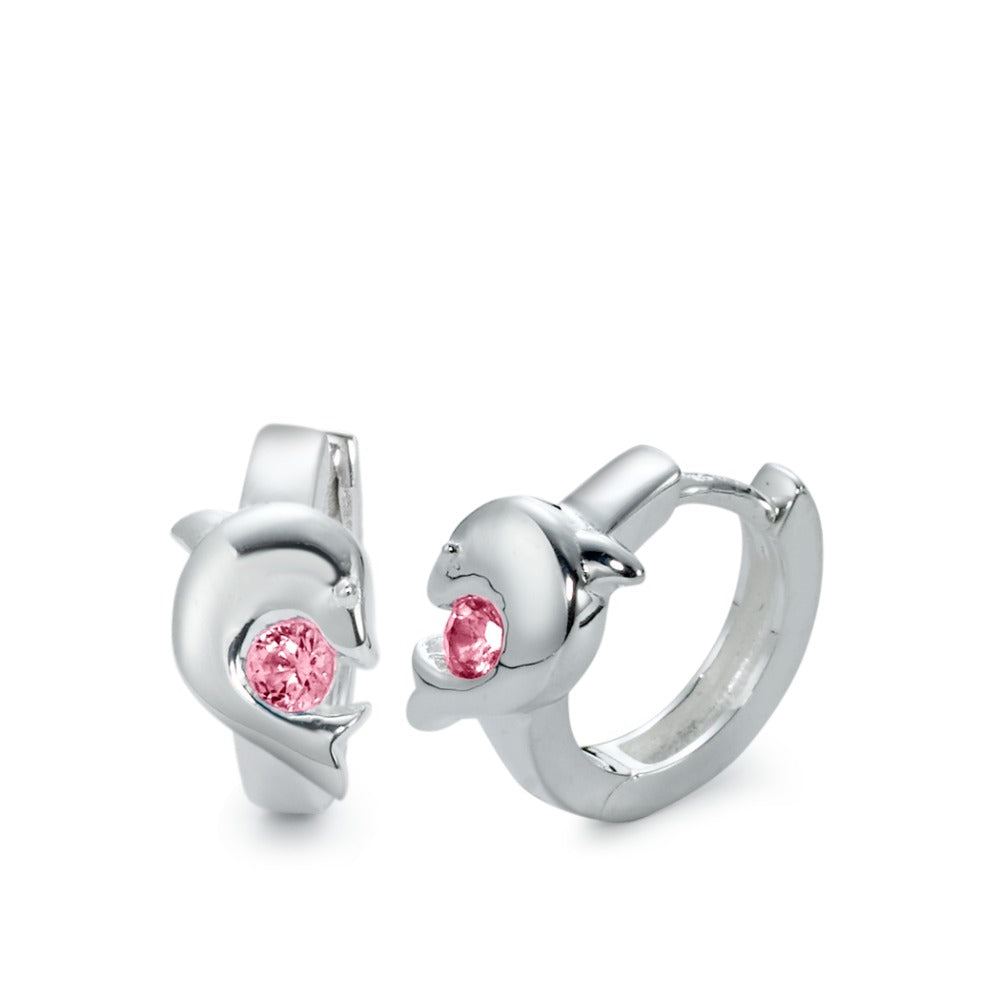 Hinged hoop Silver Zirconia Rose, 2 Stones Dolphin