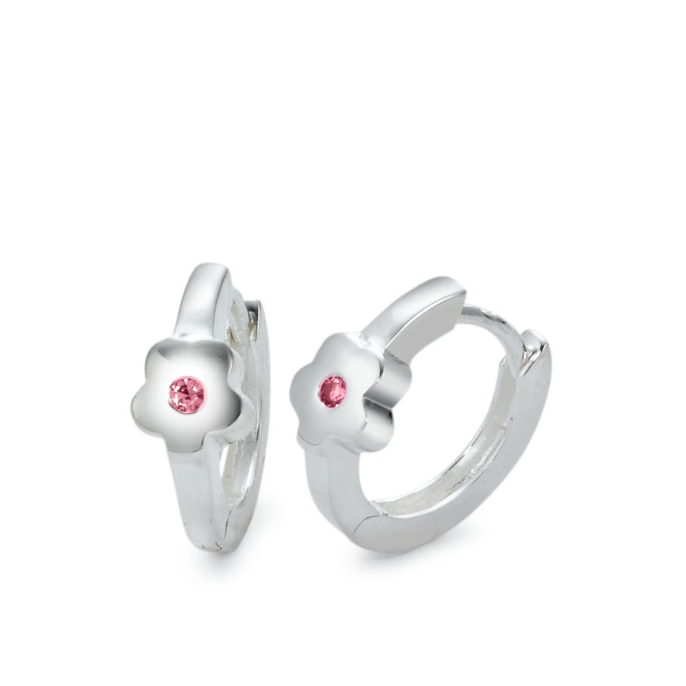 Hinged hoop Silver Zirconia Rose, 2 Stones Flower