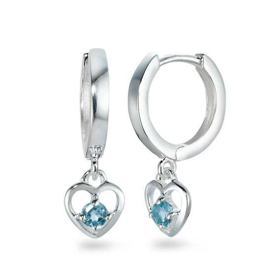 Hinged hoop Silver Synthetic Aquamarine Light Blue, 2 Stones Heart Ø6 mm