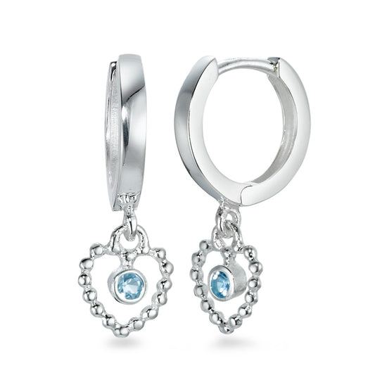 Hinged hoop Silver Synthetic Aquamarine Blue, 2 Stones Heart