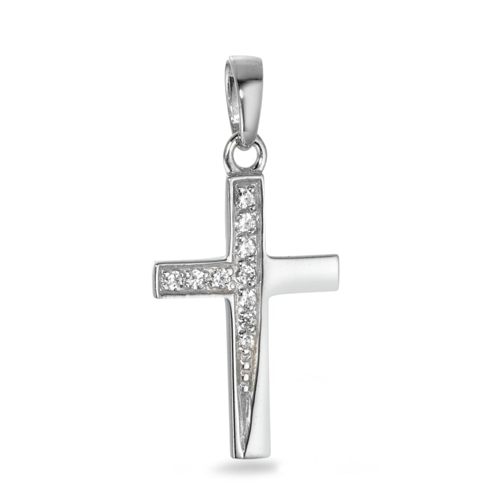 Pendant 9k White Gold Zirconia 10 Stones Cross