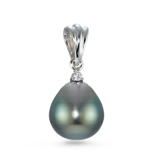 Pendant 18k White Gold Diamond 0.01 ct, w-si Tahitian pearl