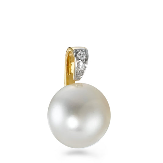 Pendant 18k Yellow Gold Diamond 0.02 ct, 2 Stones, w-si Freshwater pearl