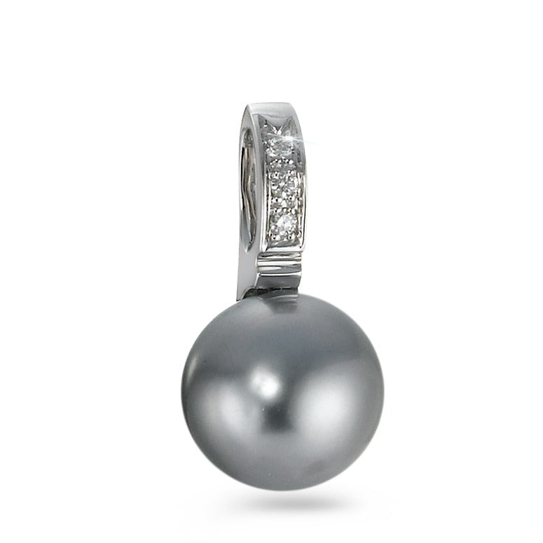 Pendant 18k White Gold Diamond 0.03 ct, 3 Stones, w-si Tahitian pearl