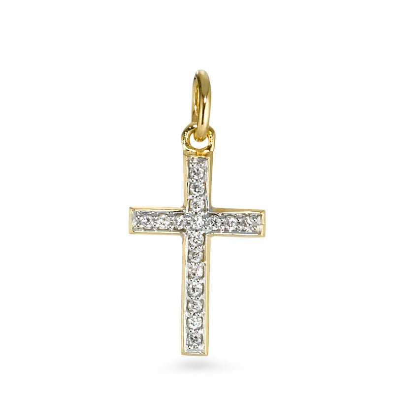 Pendant 18k Yellow Gold Diamond 0.08 ct, 17 Stones, w-si Cross