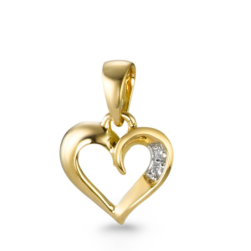 Pendant 18k Yellow Gold Diamond 0.01 ct, 2 Stones, w-si Heart Ø9 mm