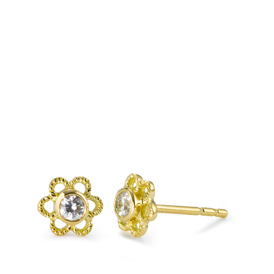 Stud earrings 18k Yellow Gold Zirconia 2 Stones Flower Ø5.5 mm