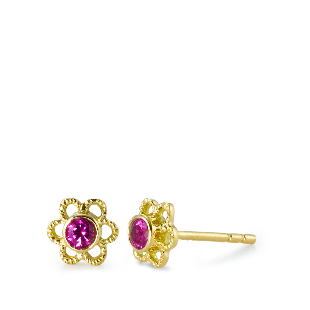 Stud earrings 18k Yellow Gold Zirconia Rose, 2 Stones Flower Ø5.5 mm